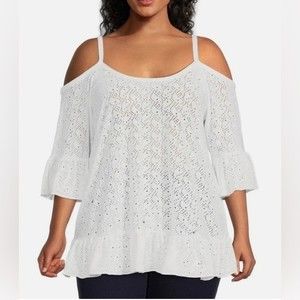 MICHAEL KORS Eyelet Ruffle Cold Shoulder Blouse Top Shirt Size 3X NWT